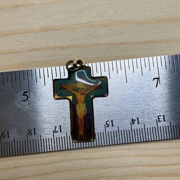 Dark Turquoise Color Image Crucifix Cathedral Religious Rosery Necklace Charm - Picture 2 of 3